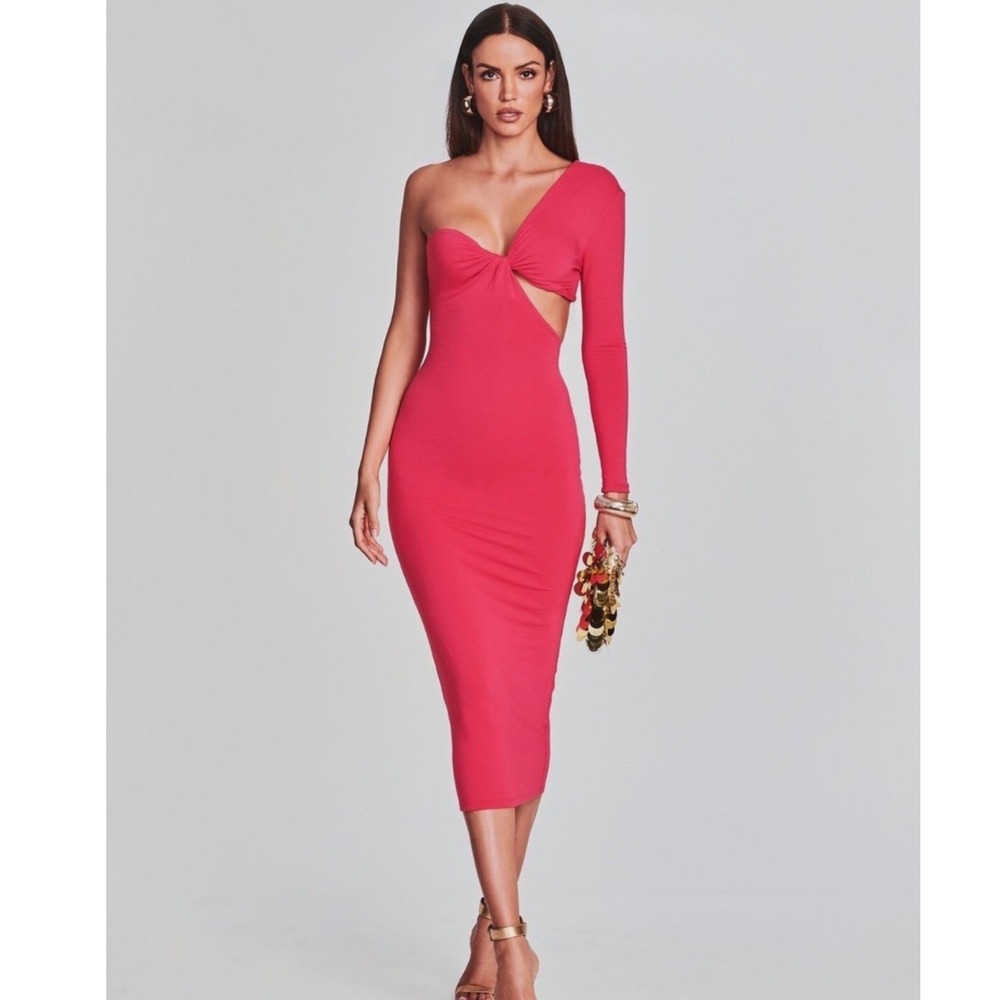 SEROYA One Shoulder Maxi Dress Pink Cutout Bodycon NWT Size M Evening Formal‎